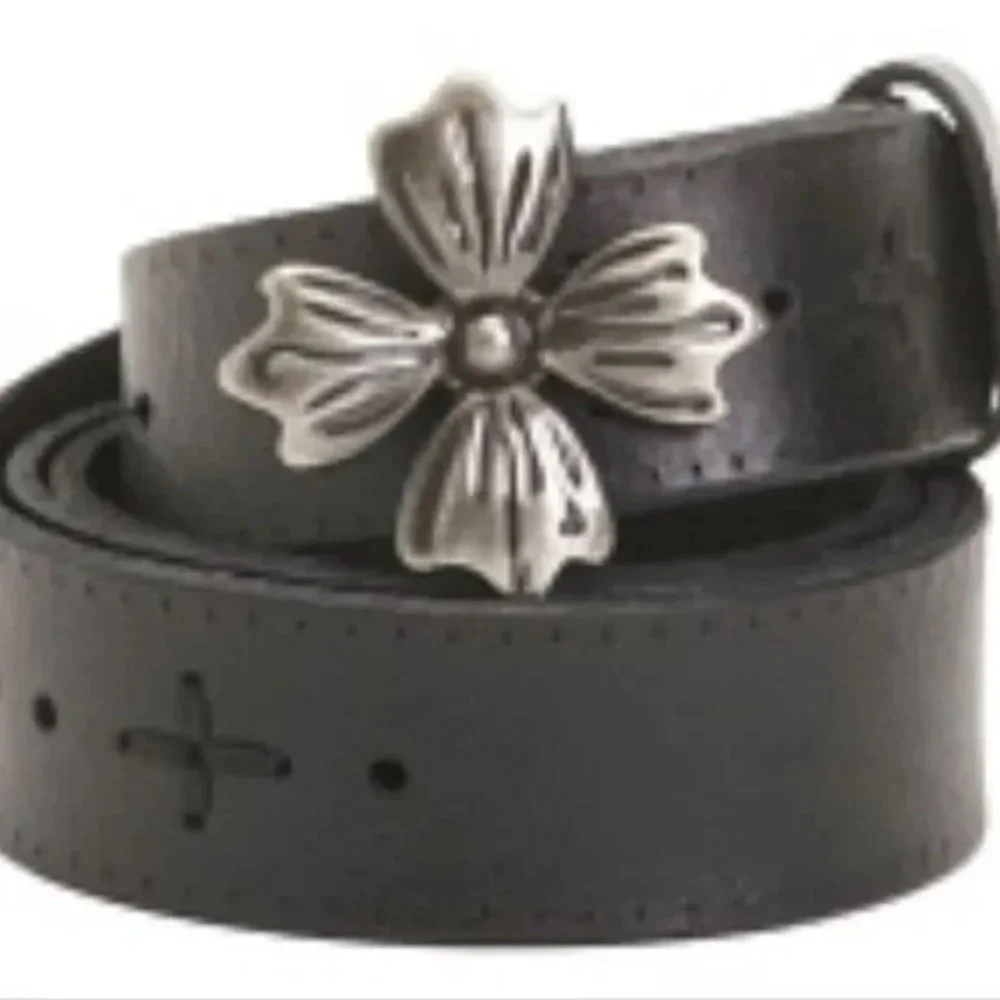 PATRICIA NASH | Black Leather Astrid Belt With Signature Floret Buckle